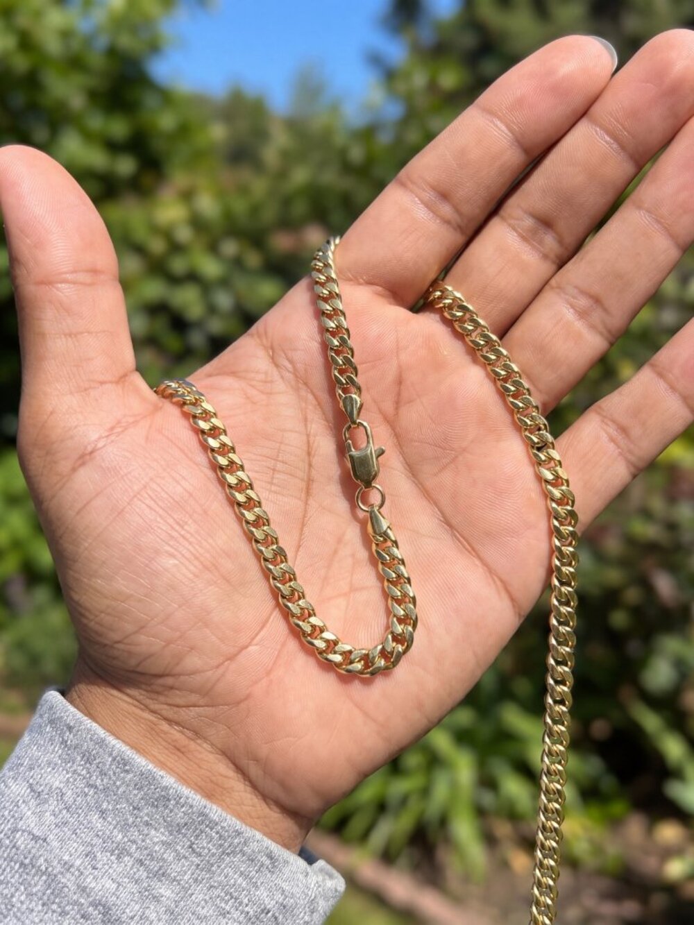 Mens Gold Chain Miami Cuban Link 5mm 20 Inch 18K Gold Plated Stainless Steel
